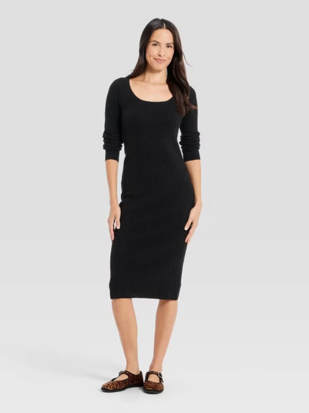 Women's Long Sleeve Textured Transitional Midi Sweater Dress - Universal Thread